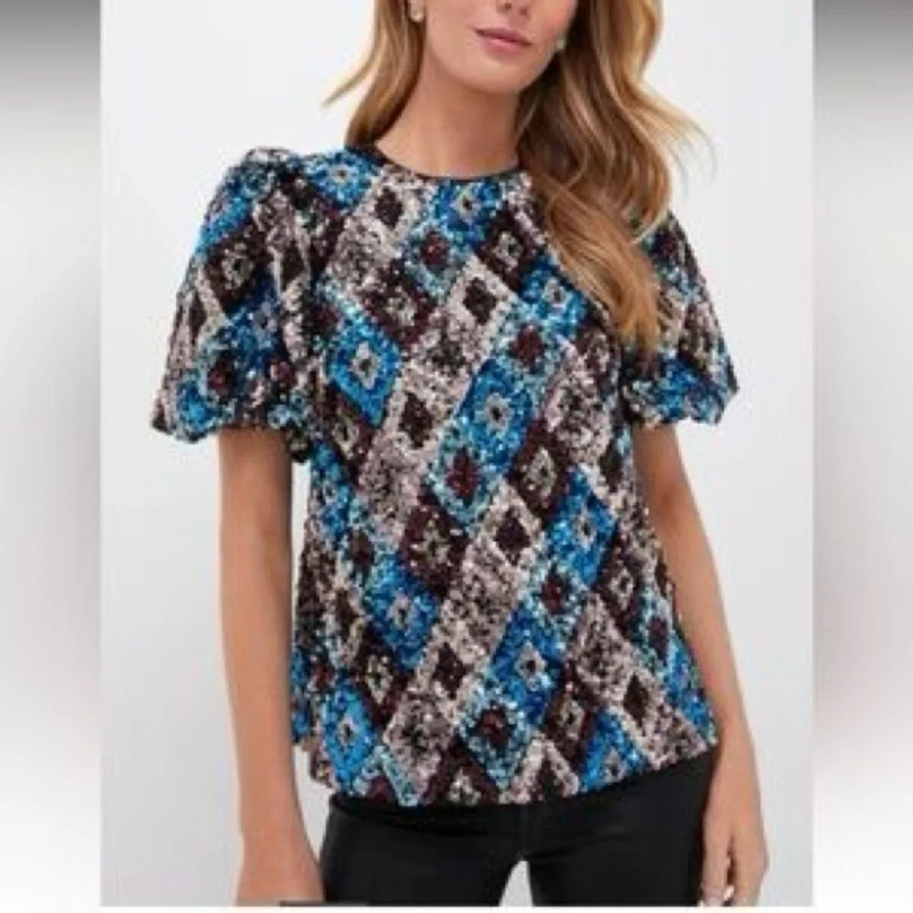 Pomander Place Pomander Place Multi Sequin Jada Blouse Puff‎ Sleeve size M